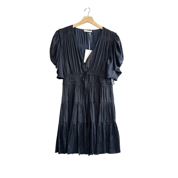 Ulla Johnson Azaria Dress Midnight Plissé Satin Mini Size 12 NWT $575 - Picture 2 of 15